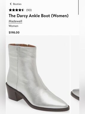 Madewell The DARCY Silver Leather Ankle Boots - Women's Zip Booties NWT $198